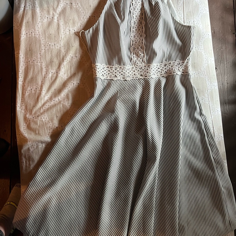 Elegant Seersucker and Lace Dress